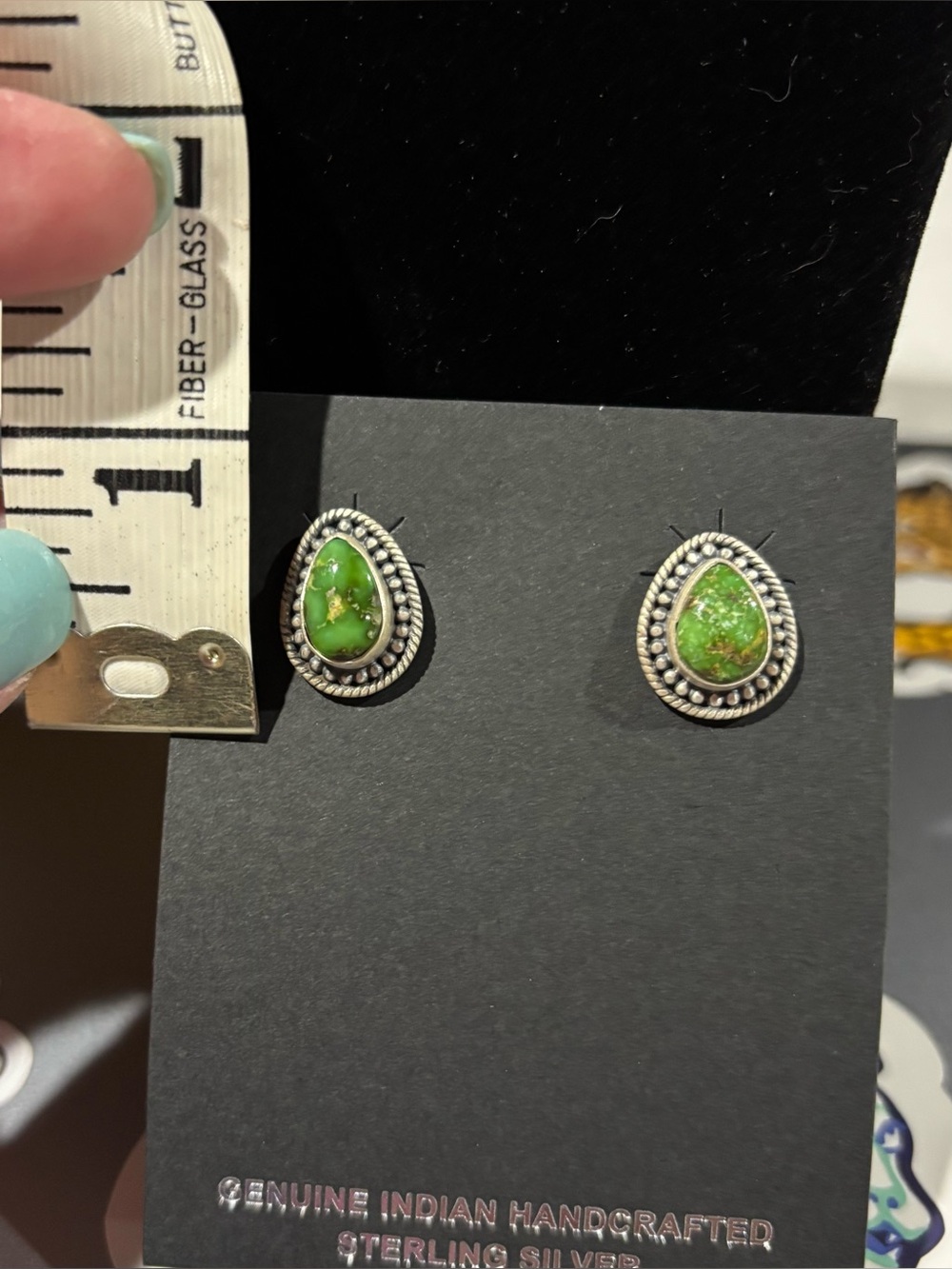 Navajo Handmade Turquoise Earrings - Picture 2 of 4